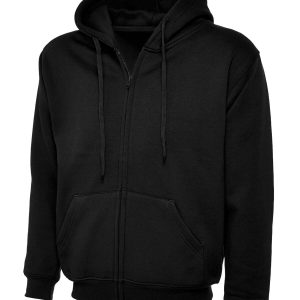 Plain Black Hooded Sweatshirt Zipper Jumper Double Fabric Soft Ribbed
