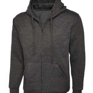 Plain Charcoal Hooded Sweatshirt Zipper Jumper Double Fabric Soft Ribbed