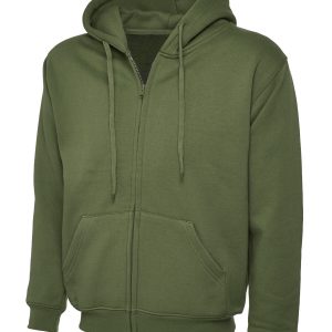 Plain Olive Hooded Sweatshirt Zipper Jumper Double Fabric Soft Ribbed