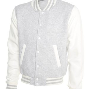 Long Sleeve Heather Grey & White College Letterman Varsity Jacket Baseball Coat