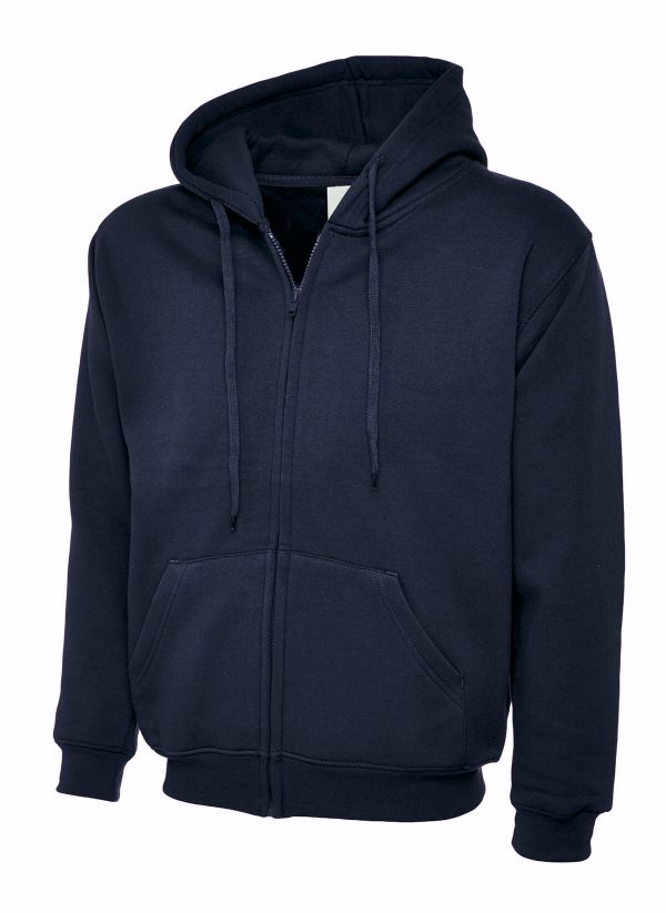 Plain Navy Hooded Sweatshirt Zipper Jumper Double Fabric Soft Ribbed